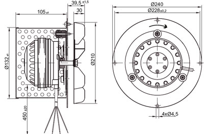 Рис.1. Габаритный чертеж вентилятора R2E 210-AA34